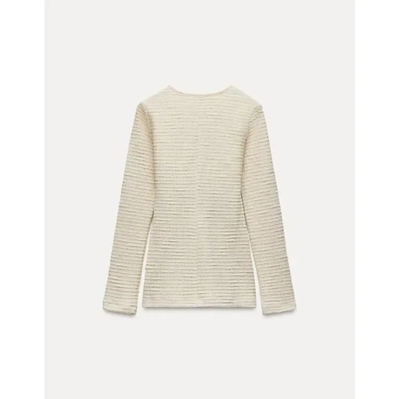 Zara Womens Sweater Bows M Medium Ivory Textured Long Sleeve 5039/153 NWOT - Picture 4 of 10